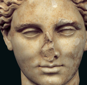 Head of Apollo Sauroktonos (the lizard killer) copy of a 4th century Greek bronze by Praxiteles, found in Kifissia (marble) (detail of 271957)