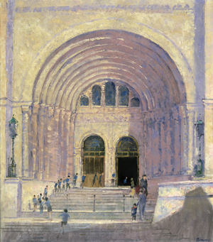 A Crocodile going into the Natural History Museum (oil on canvas)