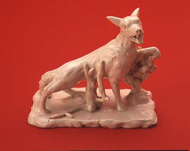 Bow white figure of a fox modelled after J.B. Oudry, c.1750 (ceramic)