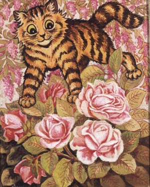 A Kitten Hiding in a Rose Bush