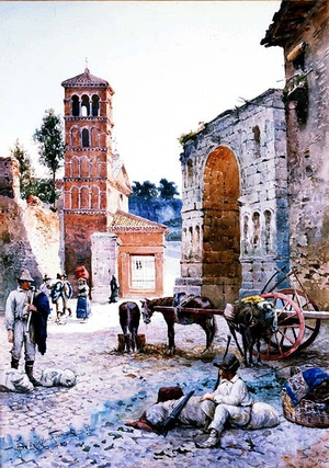 Figures in a Roman Square by an Arch (w/c)