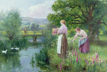 Girls Collecting Flowers