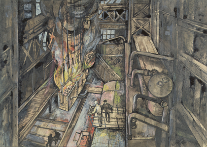 Blast Furnace, 1948 (w/c and pen)