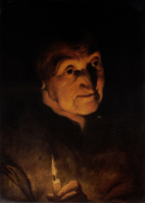 Study of an Old Woman, holding a Candle (oil on panel)
