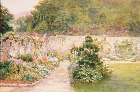 The Garden at Undermount, Bonchurch, Isle of Wight with St. Boniface in the distance