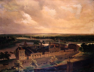 The Original Works of the Amsterdamsche-Pijp Gas Company in the Elandstraat, later known as the Marnixstraat, Amsterdam (oil on canvas)