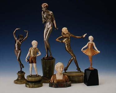 Selection of gilt bronze, silvered bronze and ivory figures by Lorenzl, c.1920
