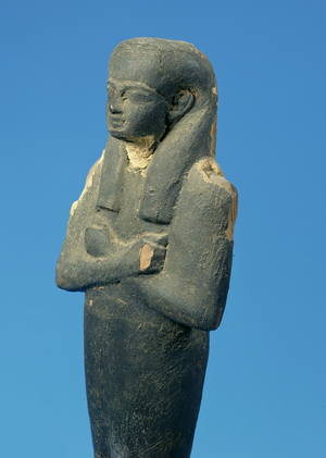 Ptah-Sokar-Osiris figure with tripartite wig and crossed arms, Egyptian, 21st-22nd Dynasty, c.900 BC (wood) (detail of 83306)
