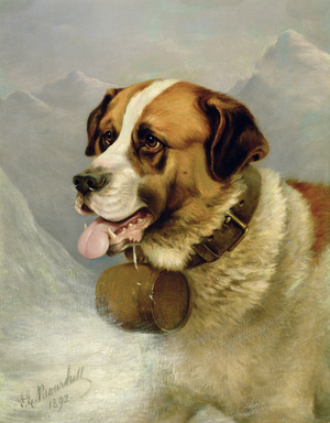 A Portrait of a St. Bernard in an Alpine Landscape (oil on canvas)