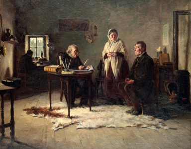 A Financial Agreement (oil on canvas)