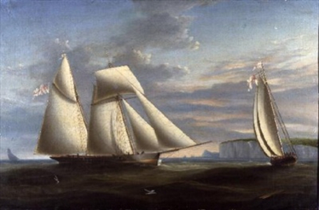 A topsail schooner and a schooner of the Royal Yacht Squadron off the coast of Dorset (panel)