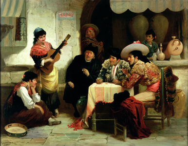 In A Spanish Tavern (oil on canvas)