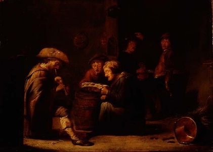 Tavern interior with two singers and a bagpiper (panel)
