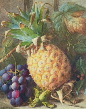 Still Life of a Pineapple and Grapes (w/c and gouache)