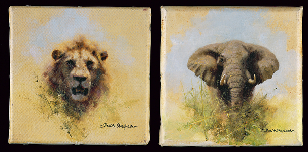 Lion and Bull Elephant, both 1981 (oil on canvas)