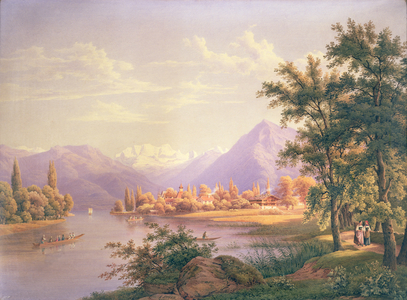 A View of Scherzingen on the Lake of Thun (oil)