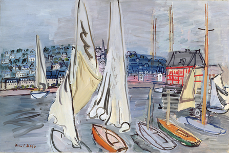 Sailing Boats in Deauville Harbour, 1936 (oil on canvas)