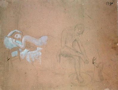 Reclining Woman and Nude Youth (Verso of 'Nude Youth'), 1904-5 (gouache and pencil on paper) (see 185512 for recto)