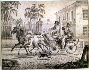 Dandy in a Droshky, 1820 (litho)