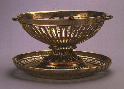Openwork basket on a stand, from Eugene de Beauharnais' dessert service by Dihl et Guerhard, Paris, early 19th century (gilded porcelain)