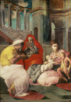 The Holy Family with St. Elizabeth and St. John the Baptist, 1541-3 (oil on slate)