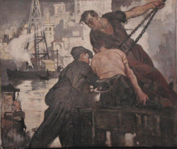 Shipbuilders on the Clyde, c.1935 (oil on canvas)