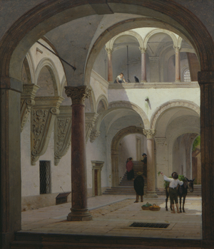 Courtyard of the Palazzo Fava, Bologna, 1874 (oil on canvas)