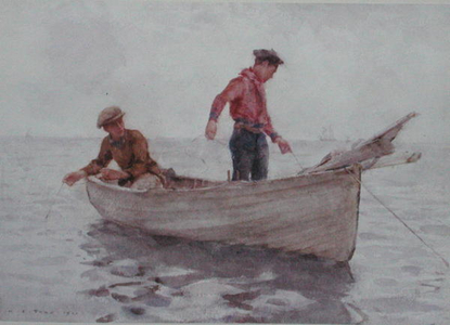 Boys fishing off Newlyn, 1920 (w/c on paper)