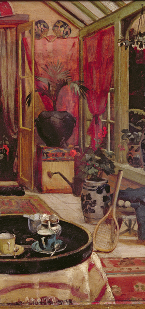 A Break for Tea (oil on panel) (detail of 203085)