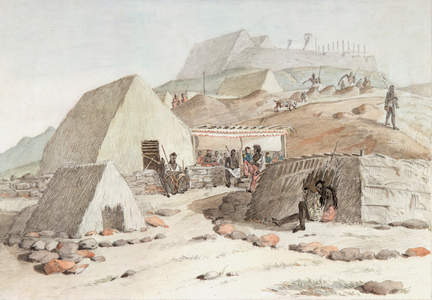 House of the king of the Sandwich Islands, at Coya (Kawaihae) at the edge of the sea, 1819 (w/c on paper)