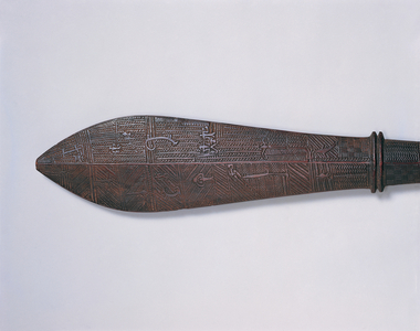 'Akau tau, intricately carved club, Tongan, 18th century (wood)
