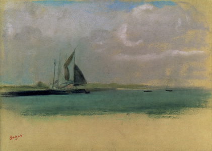 Fishing boats moored in the harbour, c.1869 (pastel on paper)
