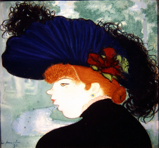 Red haired woman with a blue hat, 1890 (pastel)