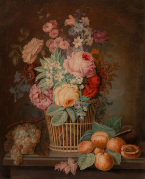 Still Life with Flowers in a Basket (oil on canvas)