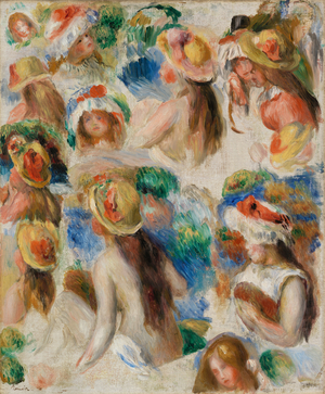 Study of Girls Wearing Hats (oil on canvas)