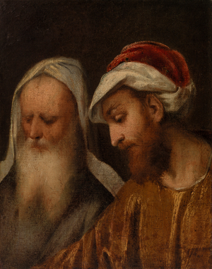 Two Prophets - Study for the Philosophers (oil on canvas)