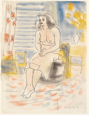 Girl Seated in Room, 1949 (pen and ink & w/c on paper)