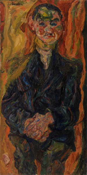 Man in Blue, with a Yellow and Red Background (oil on canvas)