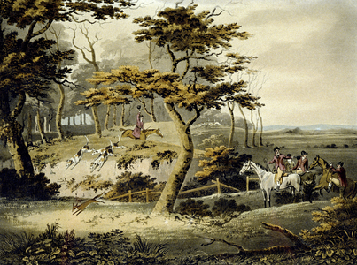 Afternoon, Foxhunting, engraved by J.H. Clarke and F. Jeakes, 1811 (colour litho)