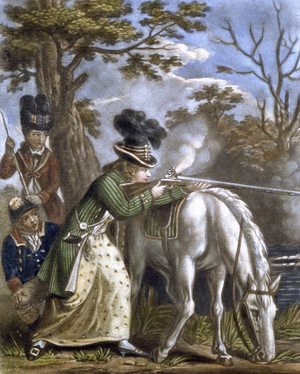 'The Ladies Shooting Poney', 1780 (colour litho)