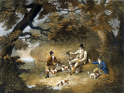 Shooting, plate 3, engraved by R.G. Reeve, 1806 (colour litho)