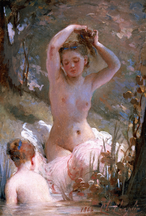 Two Girls Bathing, 1864 (oil on canvas)