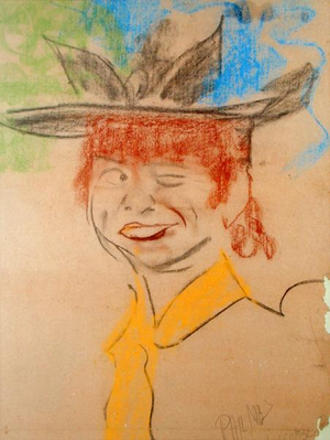Laughing and Winking Girl (pastel on paper)
