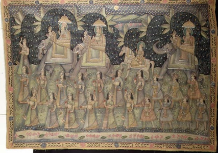 A procession, Mughal, (painting on cotton)