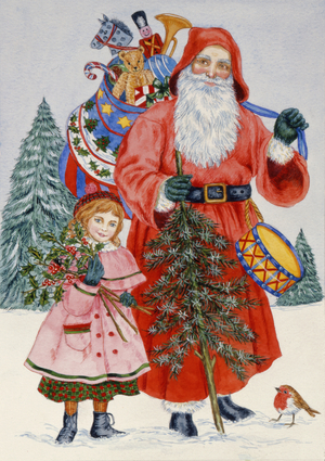 Santa and his helper (w/c on paper)