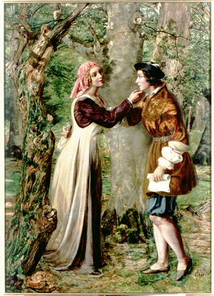 Celia Telling Rosalind that Orlando is in the Forest (oil on panel)