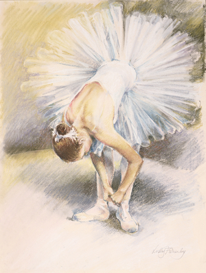Dancer Tying Her Shoe, Ballet Central (pastel on paper)