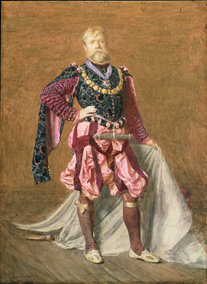 Self portrait of the artist in Elizabethan dress, 1887 (w/c)