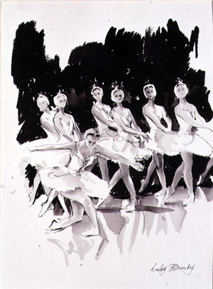 The Chorus, Swan Lake, English National Ballet School (pen & ink, monochrome w/c on paper)