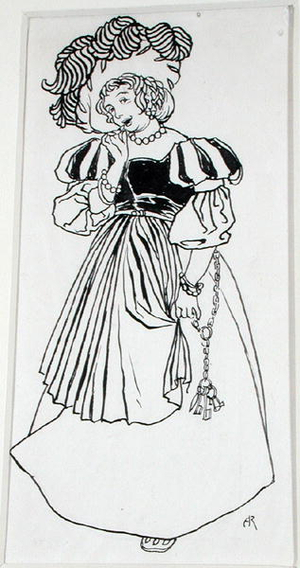 Miss Una Von-Something, illustration from 'The Ingoldsby Legends, or Mirth and Marvels', by Thomas Ingoldsby, published 1898 (pen & ink on paper)